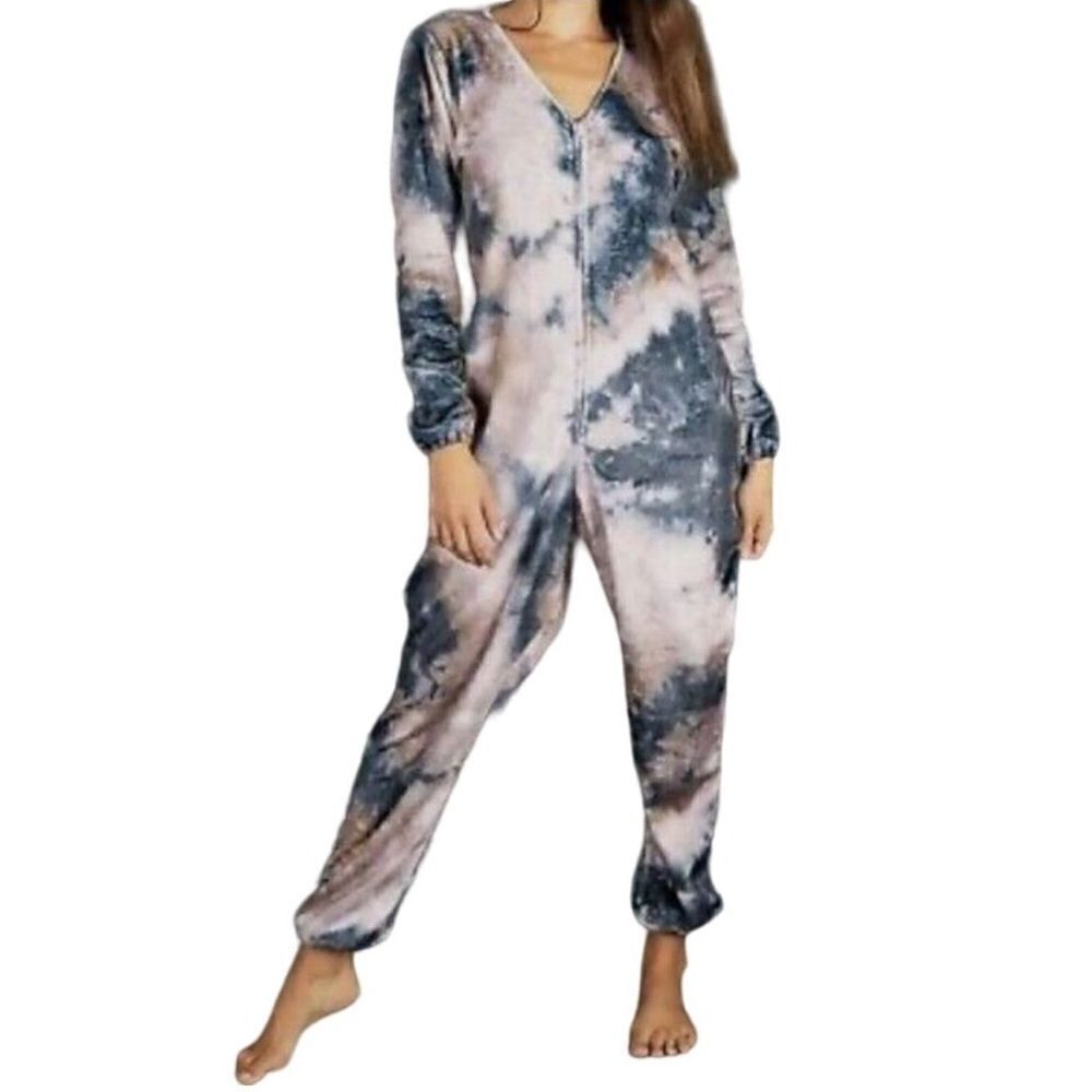 EXCELLENT CONDITION WOMEN’S SIZE MEDIUM NATURAL LIFE TIE DYE ONESIE FULL ZIP PJs
